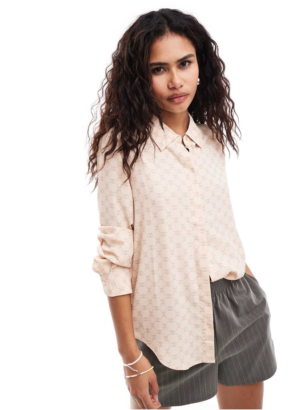 Mango MNG Monogram Print Button-Down Shirt | Size M